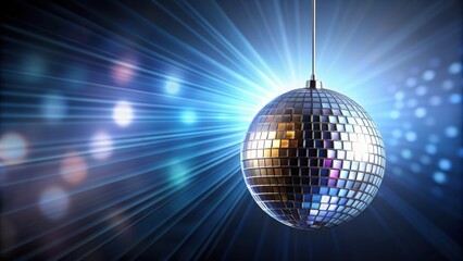 Obraz premium Disco ball hanging from a string , party, disco, celebration, mirrored, reflection, shiny, festive, hanging, decoration