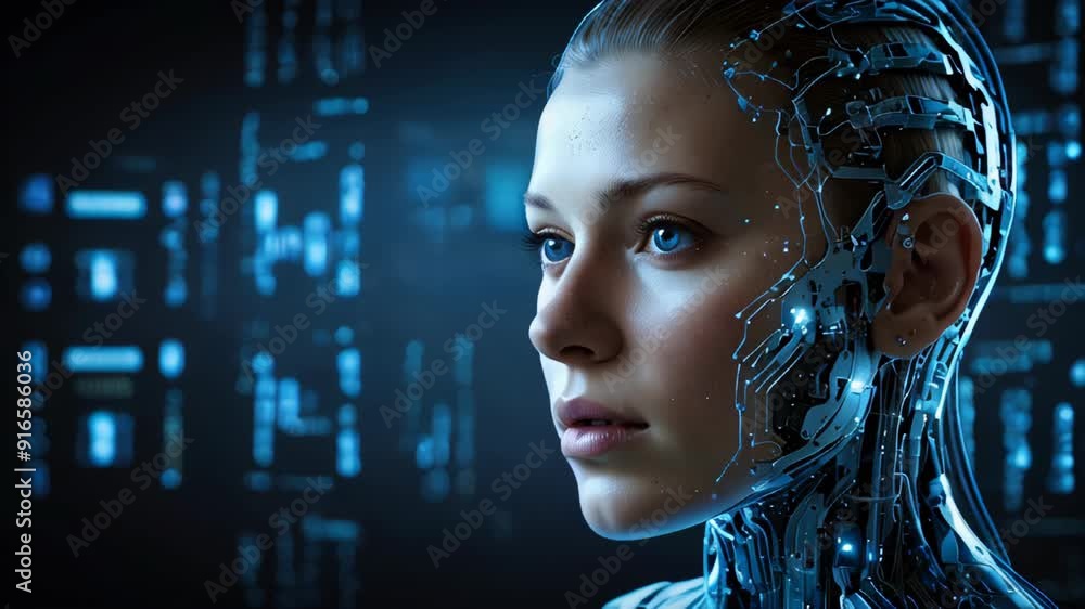 Aufkleber a humanoid head with a neural network brain. artificial intelligence concept.