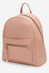 Female fashion beige hand bag backpack isolated on transparent background. Pink leather unisex...