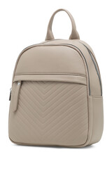 Fototapeta premium Female fashion beige hand bag backpack isolated on transparent background. Grey leather unisex casual shoulder backpack. — photography