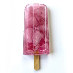A close-up of a popsicle lolly on a clean white backdrop, showcasing its bright colors and frosty texture

