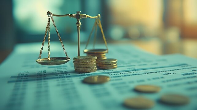 Scales of Justice and Money on a Spreadsheet.
