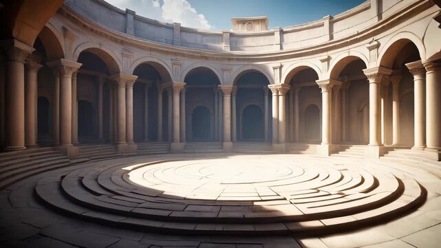 Ancient roman circular platform surrounded by columns