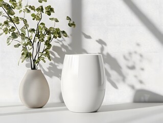 Minimalist white tumbler mockup placed flat on a clean, neutral surface with no distractions