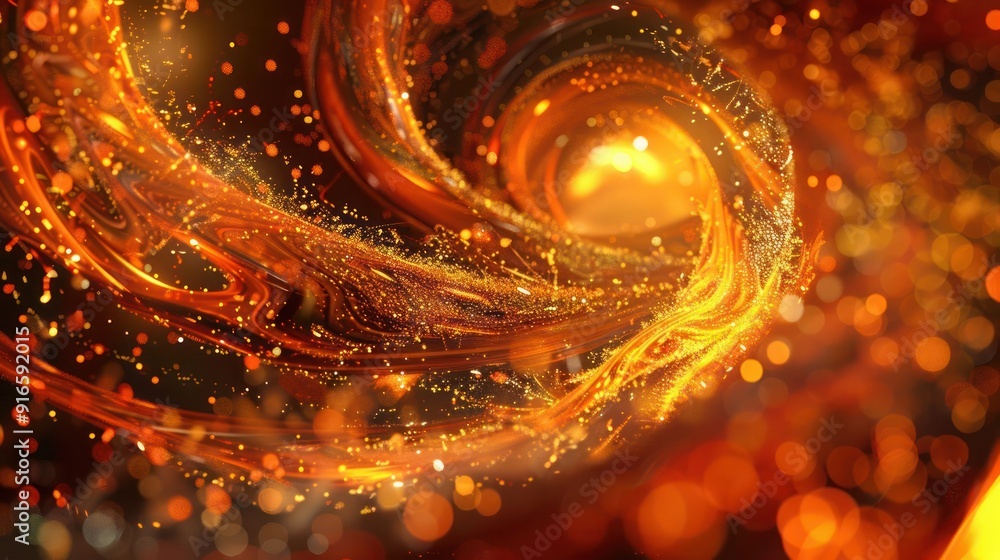 Aufkleber enchanting 3d abstract scene adorned with particle effects in fiery shades of orange and gold, where