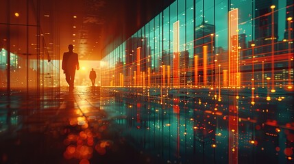 Silhouettes of Businessmen Walking Towards a Bright Future