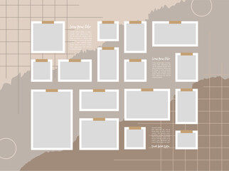 Pictures or photos frame collage, page grid layout abstract photo frames and digital photo wall template