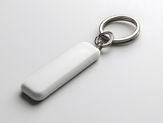 Close-up of a white keychain mockup, showing smooth edges and a clean look