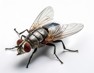 Fototapeta premium Fly close up isolated on white background. Generated image