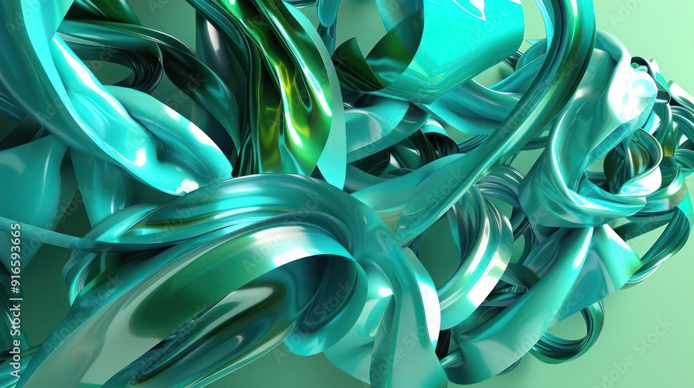 Poster 3d abstract background adorned with abstract typography in vibrant turquoise and emerald green, wher