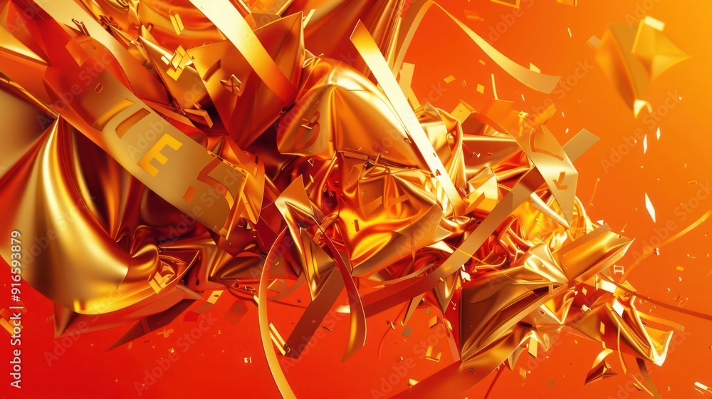 Poster a dynamic 3d abstract design adorned with abstract typography in fiery shades of orange and gold