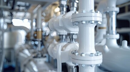 A closeup of a ballast water treatment system on a ship utilizing advanced filtration and dis technology to prevent the spread of invasive species. copy space for text.