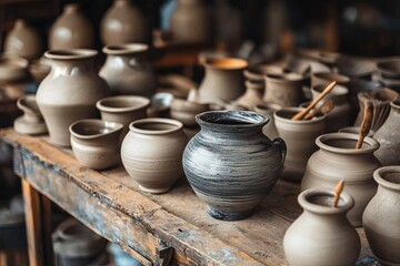 A collection of handcrafted pottery showcasing various shapes and sizes, highlighting the beauty of traditional craftsmanship.