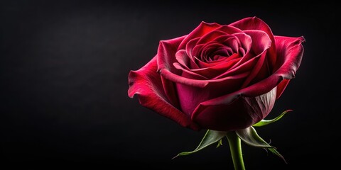 Fototapeta premium Dark rose on a black background, floral, romantic, moody, elegant, gothic, symbol, passion, love, beauty, petals