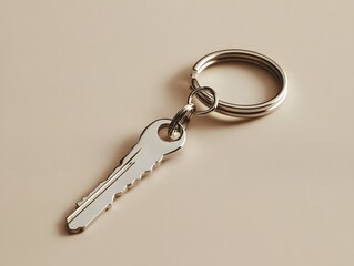 Minimalist white keychain mockup displayed flat with a clean, neutral background