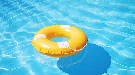 yellow swimming pool ring float in blue water