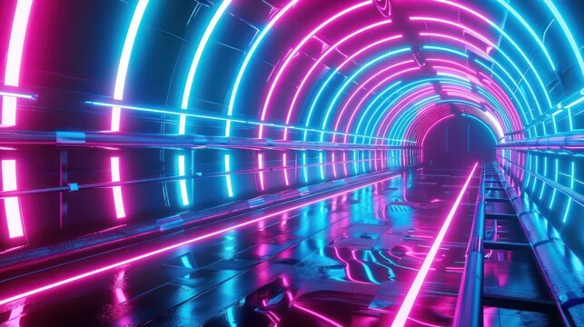 a neon-lit 3D abstract realm where retro-futuristic vibes come alive with vibrant hues of electric blue and neon pink
