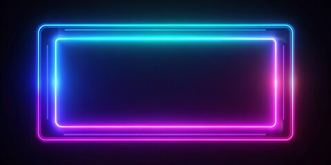 Vibrant neon lights dance within a sleek, modern rectangle frame, casting a mesmerizing glow on a dark background, perfect for futuristic and tech-inspired designs.