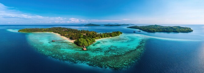 Aerial View of Tropical Islands with Clear Blue Water and Lush Green Vegetation