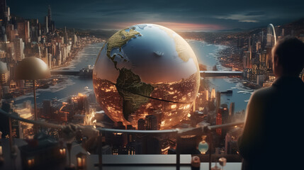 Traveling the world. Surreal mystical fantasy artwork. impossible art