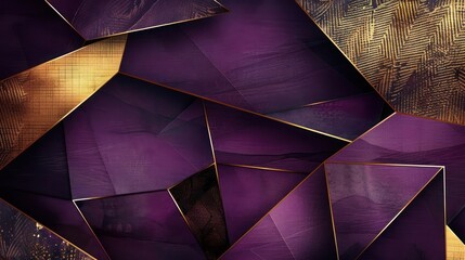Vibrant deep purple backdrop accented with golden geometric shapes