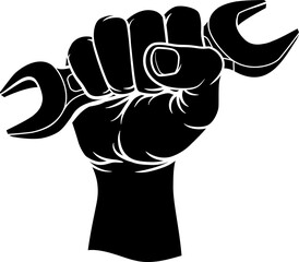 Fist Hand Holding Spanner Wrench Cartoon Concept