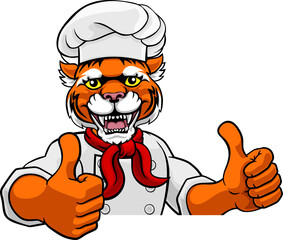 Tiger Chef Mascot Sign Cartoon Character