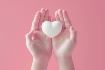 Obraz premium White heart in hands isolated on pink background, version 3