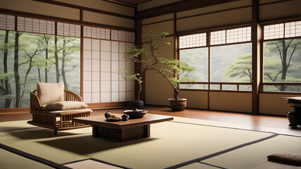 Serene Japanese Design: Relaxation Room with Traditional Elements