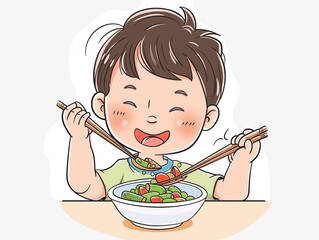 A child eat vegetable's. healthy eating simple illustration. AI generated