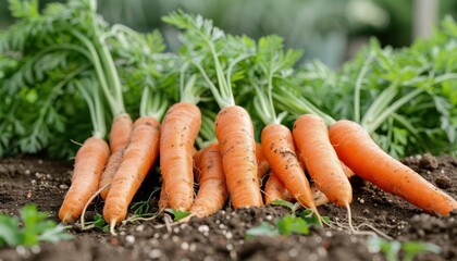 Fresh organic carrots growing in the garden