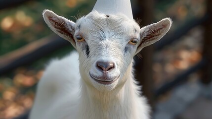 Obraz premium Sophisticated goat wearing a white high hat on a transparant background, cut out clipart for print 