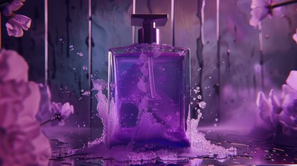 Purple square glass bottle with cap