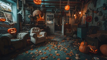 Naklejka premium Castle place for Halloween party, All kinds of party supplies Halloween, Happy Halloween