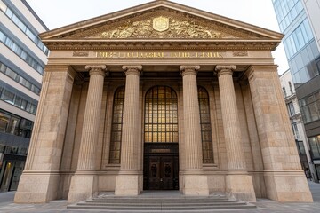 Obraz premium A grand building featuring intricate columns and detailed architecture, showcasing classical design in an urban setting.