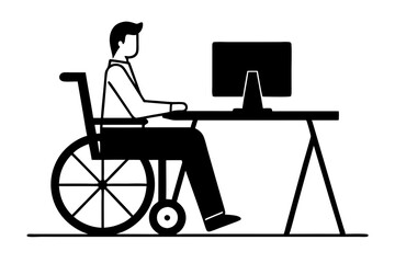 a man in a wheelchair working in an inclusive office
