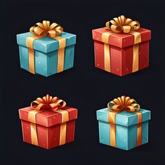 set of gift boxes with ribbons