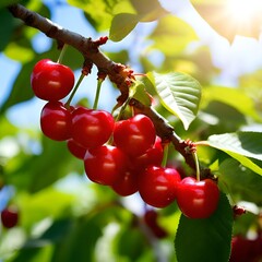 red cherries on a branch