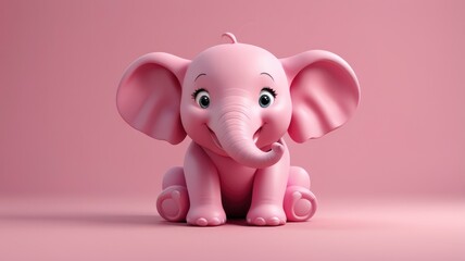  Pink elephant with a smile, pink backdrop