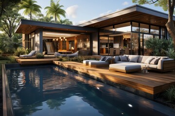 Fototapeta premium Photo of a modern design house with outdoor space