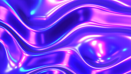 Liquid purple chrome waves background, shiny and lustrous metal pattern texture, silky 3D illustration.