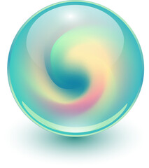 Glass ball with abstract spiral shape inside, shiny sphere with interesting marble pattern, 3d illustration.