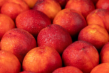 ripe wet red nectarines folded together