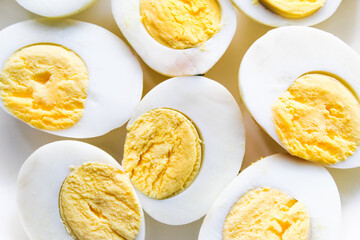 close-up of halved boiled egg