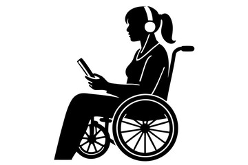 Image of a woman in a wheelchair listening to music in headphones