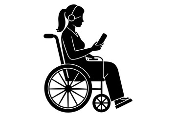 Image of a woman in a wheelchair listening to music in headphones