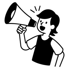 Dynamic Line Art Doodle of a Person Shouting Through a Megaphone - Vector Illustration