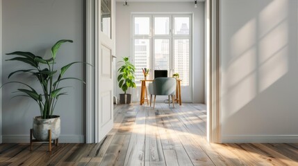 Obraz premium Modern Minimalist Home Office with a View