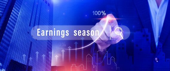 Fototapeta na wymiar Earnings season concept, written in search bar business strategy, communication, feedback, online marketing, Ecommerce marketing strategy.