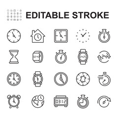 Simple Set of Time Related Vector Line Icons. Contains such Icons as Timer, Speed, Alarm.